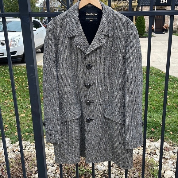 Stratojac Vintage Faux Fur Lined Tweed Coat Size 42L - Picture 1 of 17